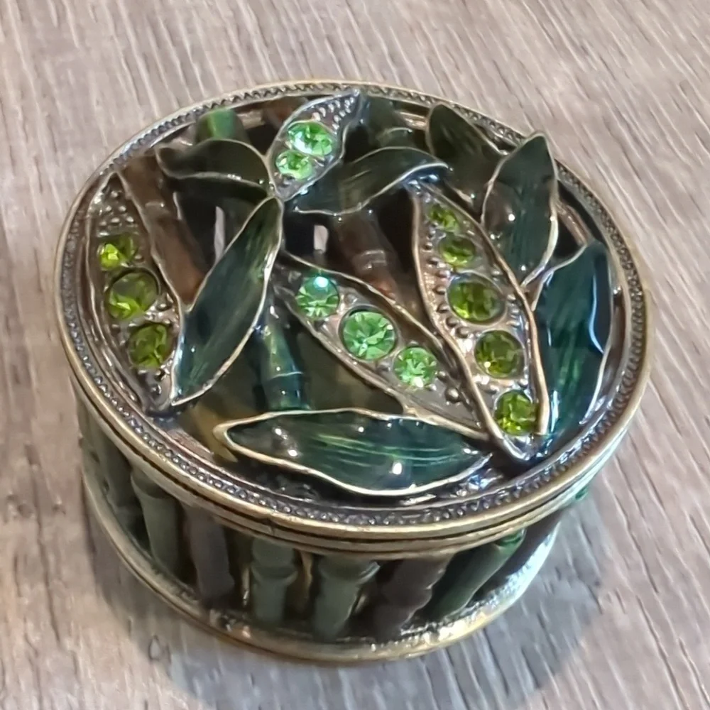 Bamboo Rhinestone Decorative Trinket Boxes Set Of 2